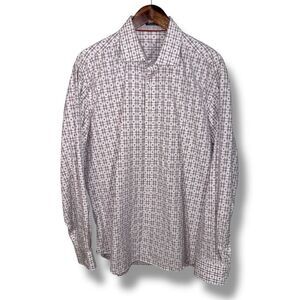 Bugatchi Uomo Gray Check Classic-Fit Dress Shirt XL 17.5